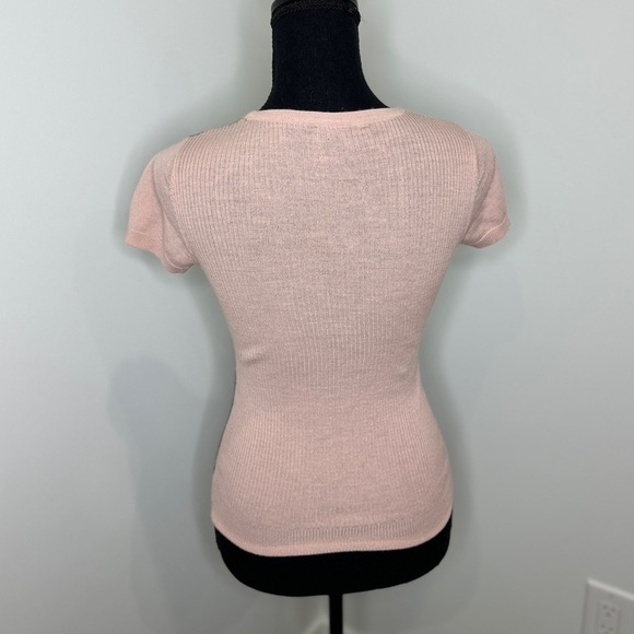 The Limited Wool Blend Knit Pink Geometric Short Sleeve Sweater (XS) - Picture 4 of 6